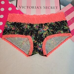 VTG VS PINK Lace Trim Cotton Low Rise Boyshort Panty Size M Neon Multi
